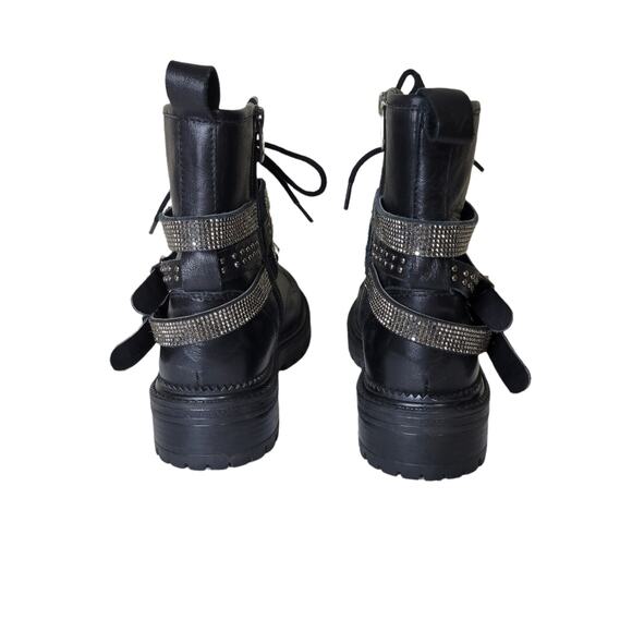 Steve Madden Captain Biker Combat Boots with Leather Straps/ Bling Size 5.5 - Picture 6 of 10